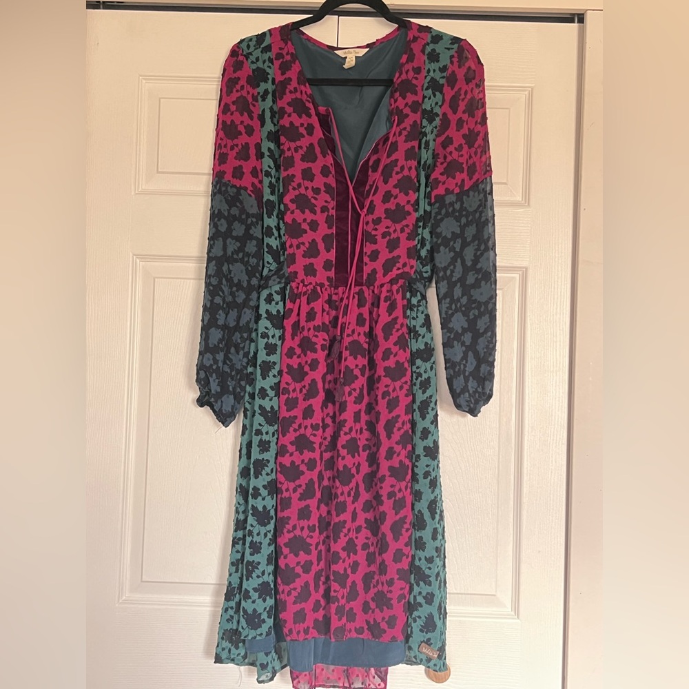 Matilda Jane Magenta and Teal Floral Colorblock Midi Dress